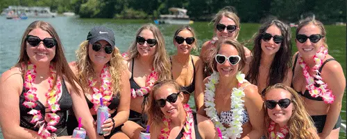 Friends enjoying a Nashville boat rental party on Percy Priest Lake.
