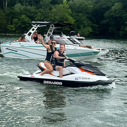 Nashville jet ski rental on Percy Priest Lake with scenic shoreline